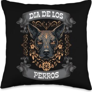 Dia De Los Perros Quote Sugar Skull Dog Lover Graphic Throw Pillow, 16x16, Multicolor