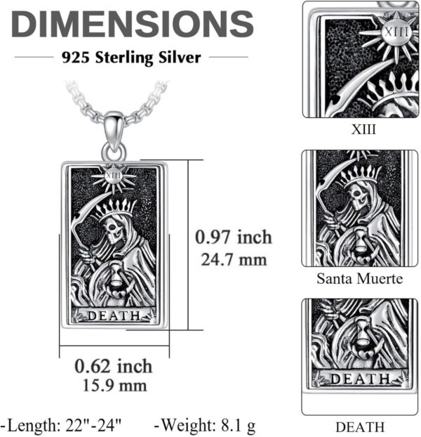 PELOVNY Santa Muerte Necklace 925 Sterling Silver Saint Holy Death Grim Reaper Necklace Halloween Jewelry Christmas Birthday Gifts for Men Women - Image 4