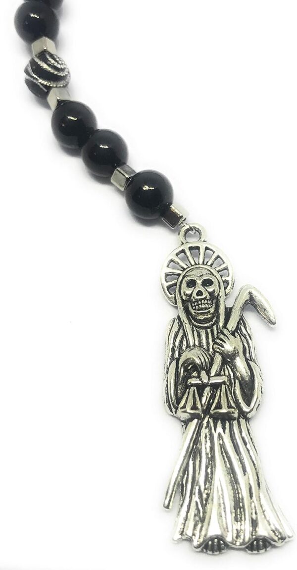 Acrylic Holy death's necklace, rosary style. Collar de la Santa Muerte de acrilico estilo rosario. Grim reaper Y style necklace. - Image 3