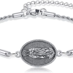 YAFEINI Santa Muerte/St Michael Bracelet Sterling Silver Catholic Jewelry Gifts for Women