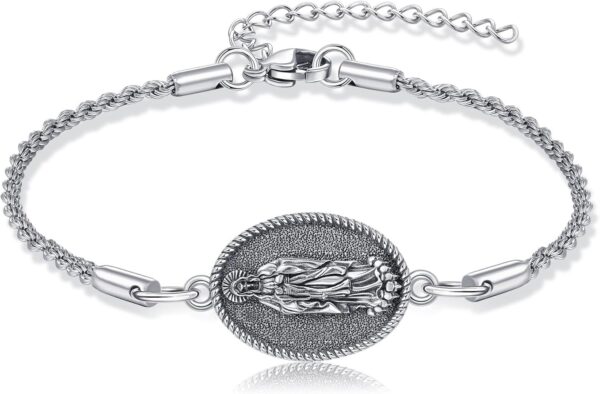 YAFEINI Santa Muerte/St Michael Bracelet Sterling Silver Catholic Jewelry Gifts for Women