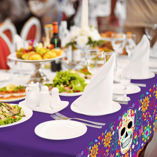 Day of The Dead Party Disposable Tablecloth Plastic Sugar Skull Table Cover for Dia De Los Muertos Party Decoration 54 X 108 inch 3 Pack for Day of The Dead Party - Image 4