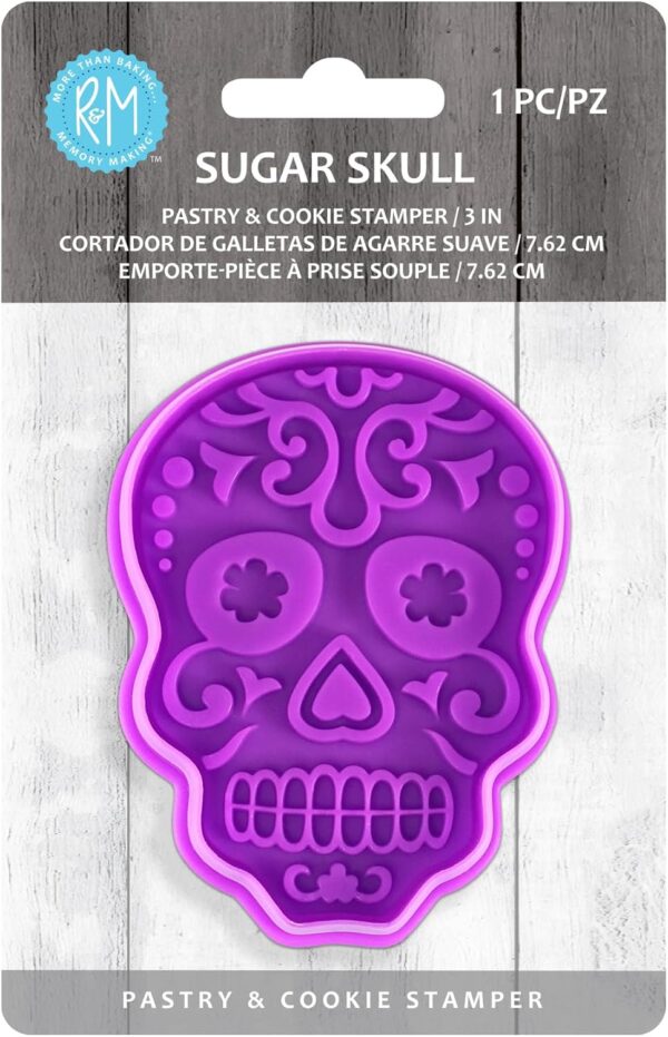 R&M International Day of the Dead Sugar Skull, 3" Cookie Cut and Stamp, Purple