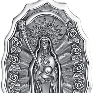 Vito Sterling Silver 925 La Santa Muerte Necklace for Men Women, Skull Necklaces Grim Reaper Pendant Holy Death Original Jewelry Gift, 24“
