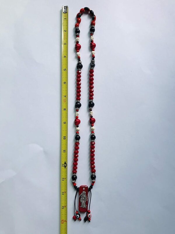 Santuario Jewelry Santa Muerte Necklace Skull and Red/Black Beads Handmade Rosary Pendant - Image 4
