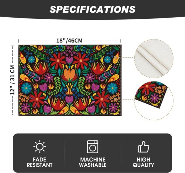 Artoid Mode Mexican Cinco De Mayo Placemats for Dining Table, 12 x 18 Inch Floral Fiesta Dia De Los Muertos Decoration Washable Table Mats Set of 4 - Image 6