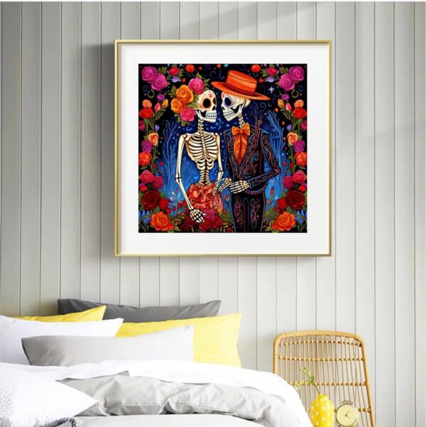 ijbnhd Skeleton Diamond Painting Kits for Adults-Valentine Diamond Art Kits for Adults Full Drill Diamond Painting Skull Gem Art and Crafts Home Decor 14x14inch - Image 4