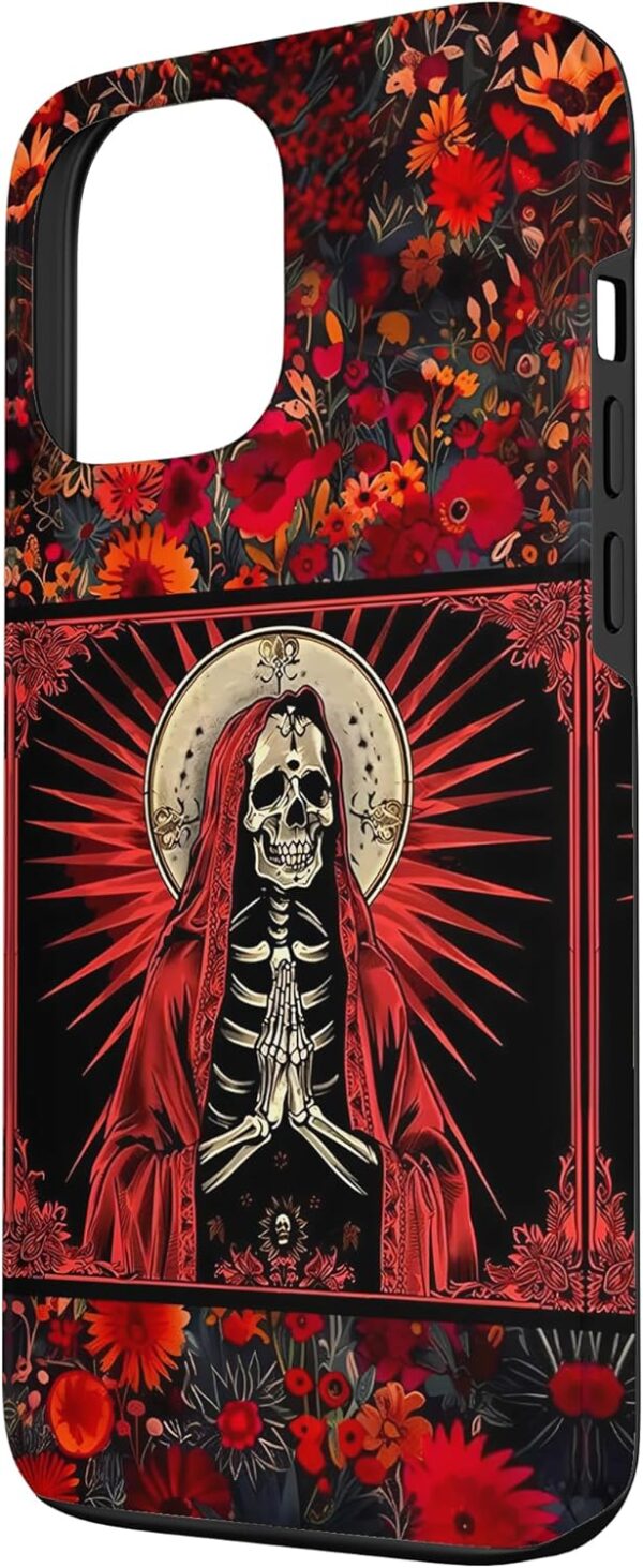 Santa Muerte Colorful Floral Day Of The Dead Skeleton Art Case for iPhone 13 Pro Max - Image 2