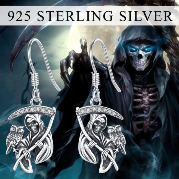 Sterling Silver Santa Muerte Earrings, Hypoallergenic Grim Reaper Dangle Earring, Unique Mexican Amulet Jewelry Gift for Men Women - Image 5