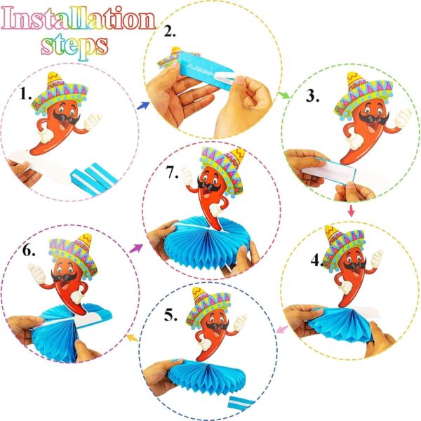 12pcs Fiesta Mexican Party Table Decoration Centerpiece - 8” Paper 5 Cinco De Mayo Party Table Decoration Honeycomb for Fiesta Mexican Themed Taco Party Birthday Day of the Dead Decor Supplies - Image 6