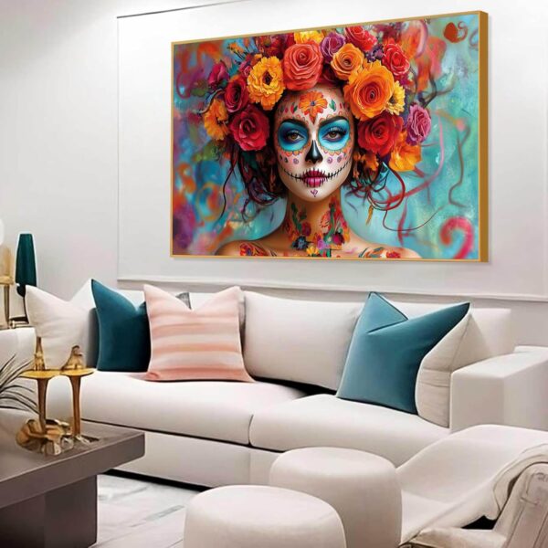 Day of The Dead Canvas Print, Dia De Los Muertos Canvas Wall Art, Woman in Calavera Makeup Art, Sugar Skull Witch Print, Dia De Los Muertos Picture Wall Decor, Mexican Dia De Los Muertos (Black Framed, 36"x24"|92x62cm) - Image 6