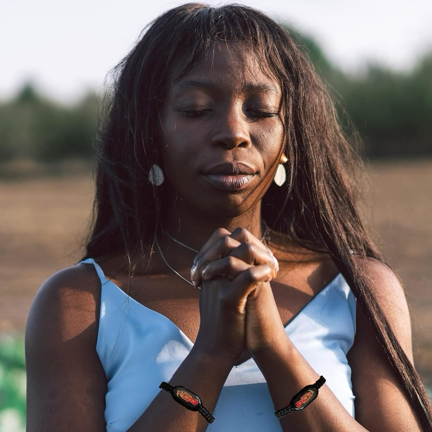 12 PCS Black Santa Muerte Bracelets, Handmade Red Thread Holy Death's Bracelet,Rosario de la santa muerte Prayer Gift For Men and Women - Image 4