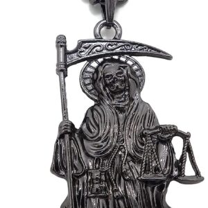 MENS SANTA MUERTE OUR LADY OF HOLY DEATH PENDANT BOX,ROPE CUBAN CHAIN NECKLACE (Cuban Chain Black)