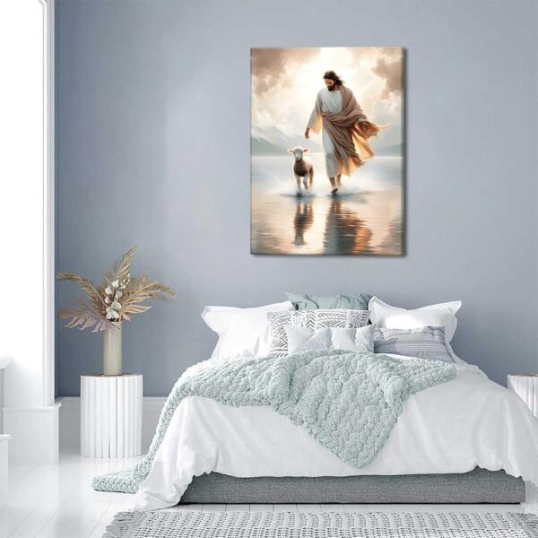 Jesus Walks On Water Canvas Wall Art Christ Saves The Lost Lamb Painting Wall Decor Christian Poster Print Follow Me Artwork Picture Decoration For Living Room Bedroom Church Ready To Hang - Image 5