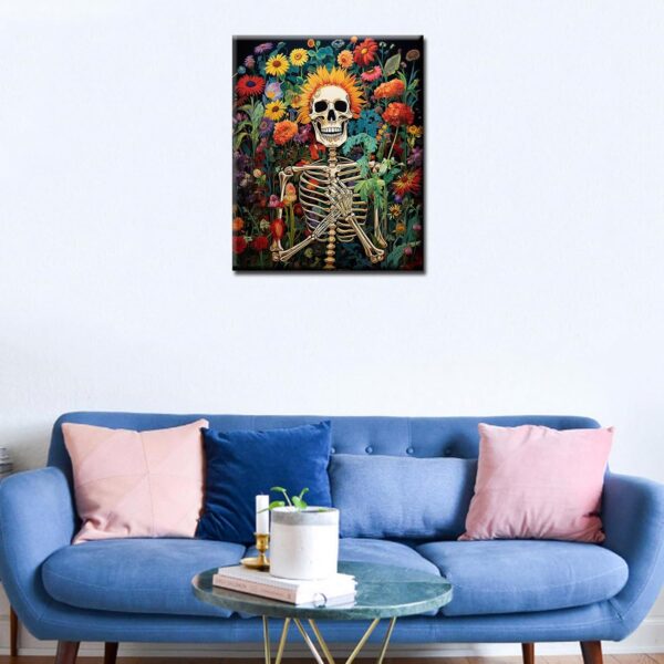 TUMOVO Skull Man Hold Flowers Paint by Numbers for Adults Beginner Graffitic Human Skeleton DIY Paint by Numbers Acrylic Paint Canvas Bedroom Decor Kits Dia de Muertos Artwork 16x20 Inch（DIY Frame ） - Image 2