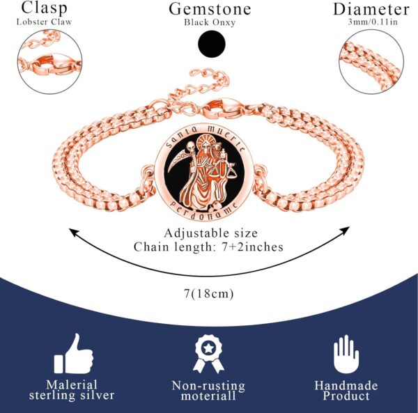 Black Onyx St Michael/St Christopher/St Jude/Guadalupe/Guardian Angel/Santa Muerte Bracelet 925 Sterling Silver Patron Saint Bracelet with Double Link Chain, 9"(Silver) - Image 2