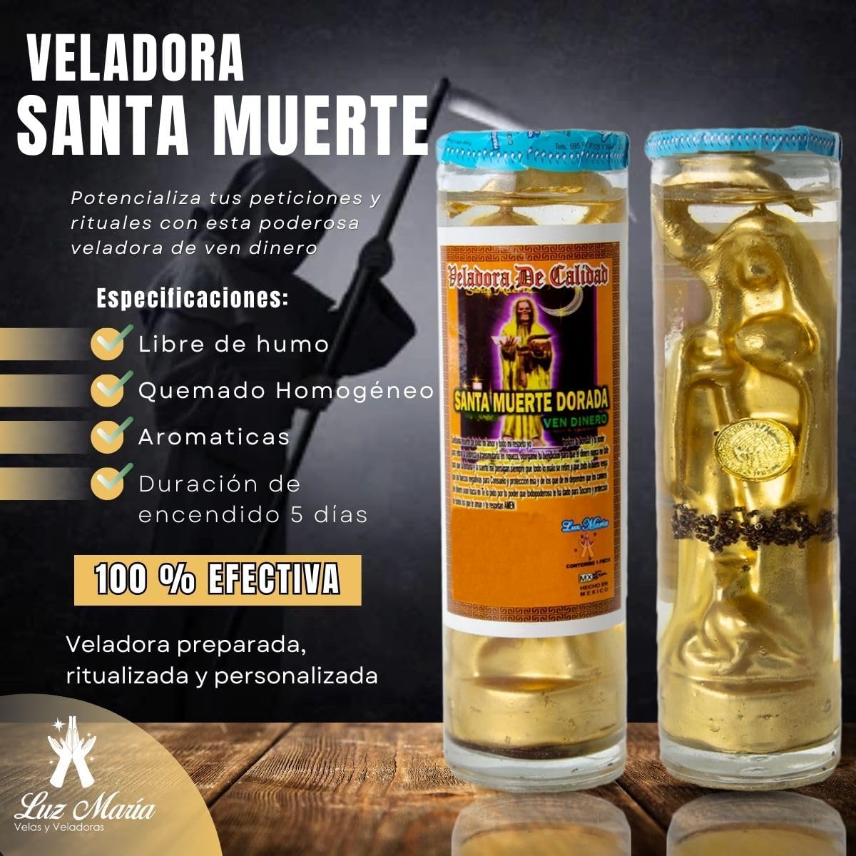 Gel Candle | Santa Muerte Come Money | Ritualized | Prepared | Personalized | Attracts Abundance and Prosperity | - Image 2