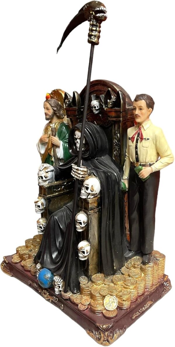 Statues Santa Muerte with Jesus Malverde & St. Jude Large 13.5"" Tall | Holy Death Saints | Hispanic with Scythe 17.5"" Catholic Home Decoration | Angel of The Poor | Saint Death, Black - Image 2