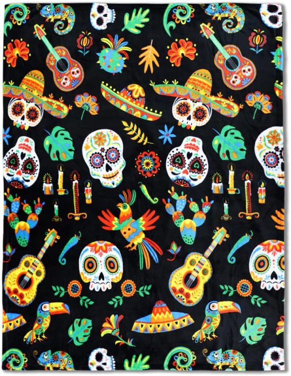 Sugar Skull Fiesta Super Soft Throw Blanket - 50x60 Throw Blanket Halloween Themed for Bedroom, Living Room, Spring Time, Holidays, Kids, Babies, Adults & Decor, Gifts - Image 2