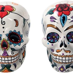 Pacific Giftware Day Of The Dead Skulls Salt Pepper Shakers Figurine Home Decor, multi-colored, 5 x 2