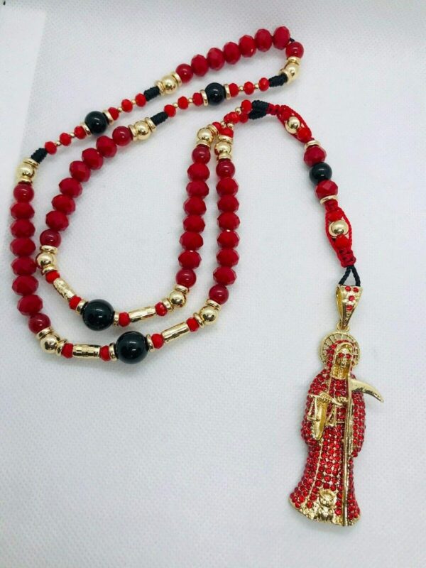 Santuario Jewelry Rosario Santa Muerte diamantado rojo Buchon Sinaloense Rojo Sangre - Image 2