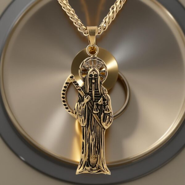 Mai & Claire 925 Sterling Silver Santa Muerte Necklace For Women And Men - 14K Gold Filled La Santa Muerte Pendant Holy Saint Death Santa Muerte Skull Delicate Hip Hop Jewelry Religious Amulet Gifts - Image 3