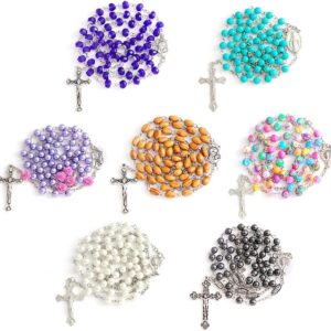 7 PCS Rosary Beads Catholic for Woman - Confirmation Gifts, 7 Day Rosary, Various Styles of Rosary Necklace Set, Cross Rosary Necklace for Women