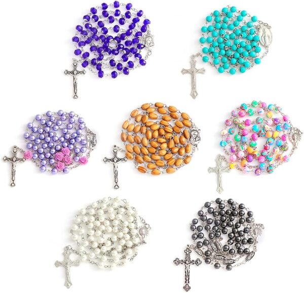 7 PCS Rosary Beads Catholic for Woman - Confirmation Gifts, 7 Day Rosary, Various Styles of Rosary Necklace Set, Cross Rosary Necklace for Women