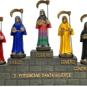 Statues Mario's Collection 7 potencias Santa Muerte 6" Height 13" Lenght Resin Holy Death Grim Reaper Skull 7 Santa muertes