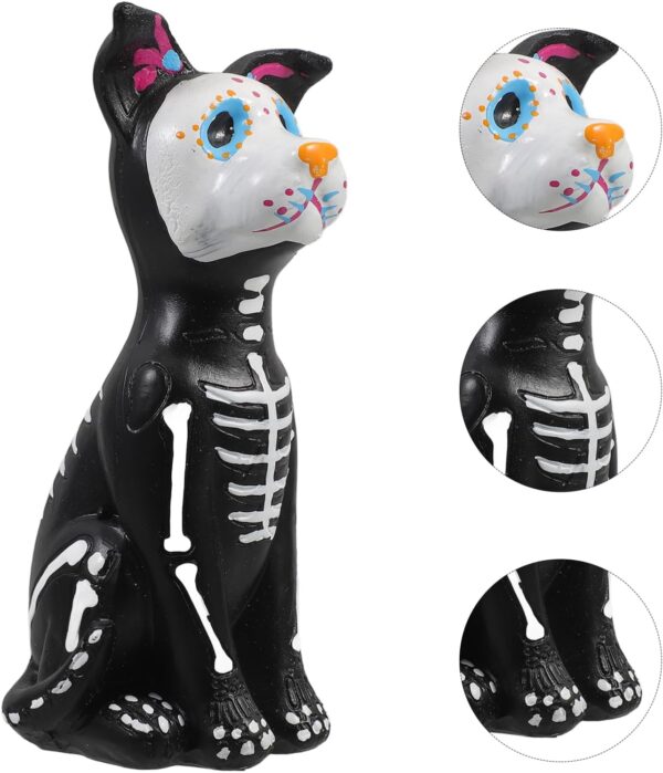 TOYANDONA Day of The Dead Dog Figurine, Halloween Dog Statue Sugar Skulls Animal Statue Resin Crafts Skeleton Sculpture for Halloween Home Desk Decorations A - Image 2