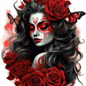 DIY 5D Diamond Art Painting Kits for Adults Round Black and Red Sugar Skull Girl Red Rose Butterfly Full Drill Canvas Gems Cross Stitch Art Kit Painting by Diamond Mosaic Craft 30x40cm(2)