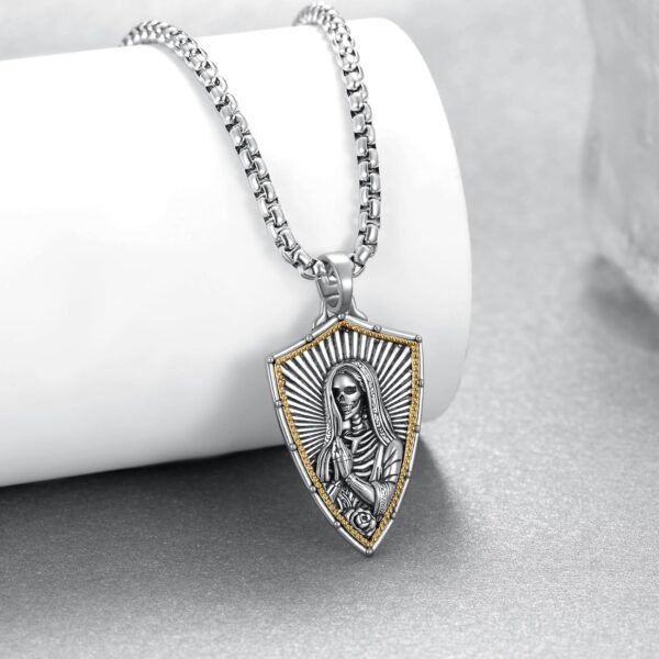 Masonic/Cross/Compass/St Michael/St Christopher/Santa Muerte/Star of David Pendant Necklace 925 Sterling Silver Shields Necklace for Men Women with 22"+2" Rolo Chain - Image 2