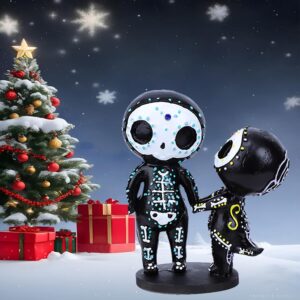 Sugar Skull Couple Statue, Sugar Skull Figurine, Resin Crafts Cute Statue Skull - Resin Skull Statue Home Decor, Adorable Skull Sculpture Memorial Statue Halloween Skull Statues Gifts (H)