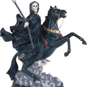 ICE ARMOR 12" H Santa Muerte Riding Black Horse Statue Our Lady of The Holy Death Figurine Statue Sculpture Ornament Decor for Housewarming, Holidays, Christmas for Men/Women