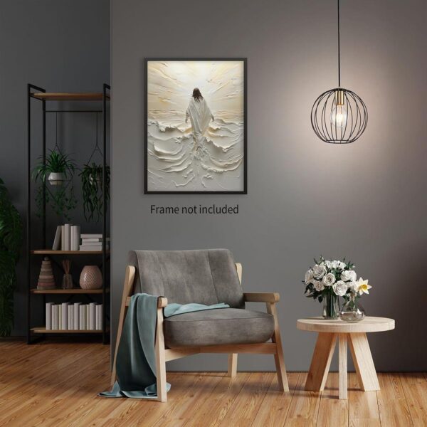 Jesus Christian Canvas Wall Art Jesus Walking on Water Religious Poster Trendy Bible Verse Prints Minimalist Christian Paintings for Living Room Bedroom Home Church Decor 12x16in Unframed - Image 5