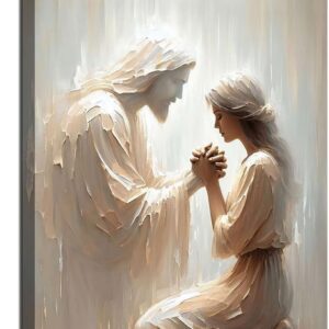 Jesus Canvas Wall Art Christian Jesus and Woman Prayer wall decoration pictures Bible Art, Jesus Heals A Woman Always With You Prints Poster for Living room, bedroom, church decoration Prepare to hang