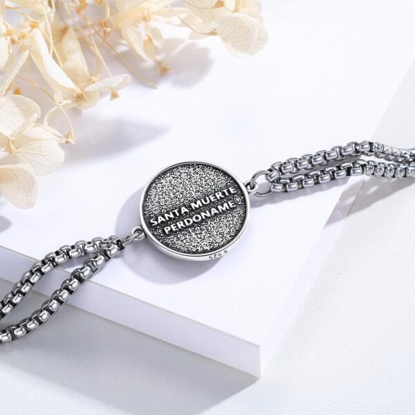 Santa Muerte Bracelet 925 Sterling Silver Grim Reaper Bracelet Owl Skull Santa Muerte Bracelet Oxidation Skull Holy Death Scythe Aumelt Charm Bracelet Mother's Day Santa Muerte Jewelry for Men Women - Image 3