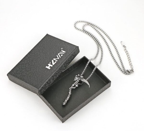HZMAN Death Scythe Necklace for Men Stainless Steel Gothic Grim Reaper Saint Death Scythe Skull Pendant Necklace Jewelry Gift - Image 6