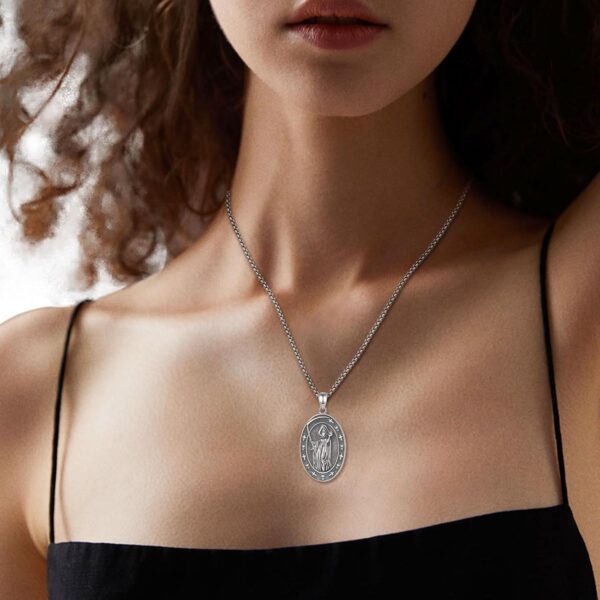 INFUSEU Santa Muerte Necklace for Women Men Sterling Silver 925 Pendant Cadena De La Santa Muerte Grim Reaper Skull Skeleton Jewelry Gift Patron Saint of Death Day of Dead - Image 9