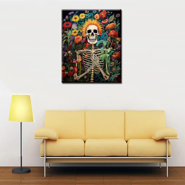 TUMOVO Skull Man Hold Flowers Paint by Numbers for Adults Beginner Graffitic Human Skeleton DIY Paint by Numbers Acrylic Paint Canvas Bedroom Decor Kits Dia de Muertos Artwork 16x20 Inch（DIY Frame ） - Image 3