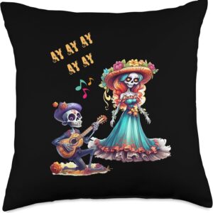 Colorful Mexican Dia de Los Muertos Art Throw Pillow, 18x18, Multicolor
