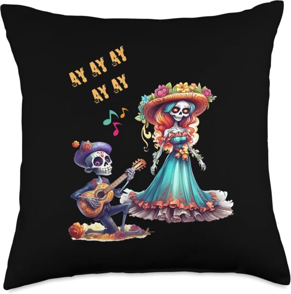 Colorful Mexican Dia de Los Muertos Art Throw Pillow, 18x18, Multicolor