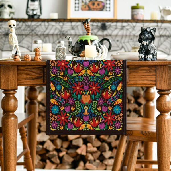 Artoid Mode Dia De Los Muertos Floral Fiesta Mexican Table Runner, Mexico Day of The Dead Kitchen Dining Table Decoration for Home Party Decor 13x72 Inch - Image 2
