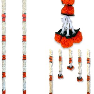 LOVENSPIRE Jasmine Orange Marigold Flowers Garland for Home Party Door Hanging Diwali Decorations Day of The Dead Dia De Los Muertos Ofrenda Halloween Mexican Fiesta Decor