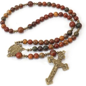 Exquisite Handmade Catholic Rosary Beads with Miraculous Medal and Holy Trinity Crucifix – 8mm Decade Beads – 10mm Mystery Beads - for Men, Women and Children