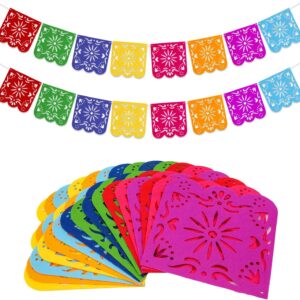 2 Pieces Mexican Party Decorations Banners, Felt Colorful Day of the Dead Papel Picado Banner, Fiesta Birthday Baby Shower Party Decorations, Dia De Los Muertos Garland, Cinco de Mayo Flags