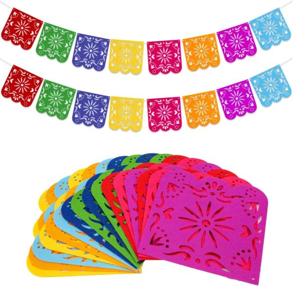 2 Pieces Mexican Party Decorations Banners, Felt Colorful Day of the Dead Papel Picado Banner, Fiesta Birthday Baby Shower Party Decorations, Dia De Los Muertos Garland, Cinco de Mayo Flags