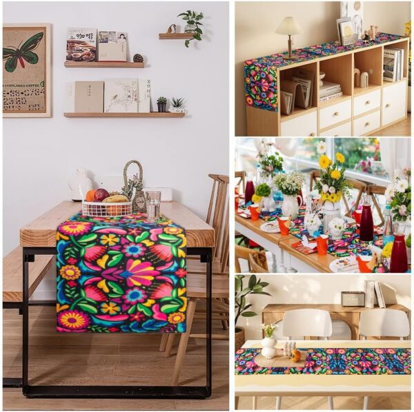 Mexican Table Runner Fiesta Party Dia De Los Muertos and Cinco De Mayo Decoration Linen 72" x 13" Inches Table Runner for Day of The Dead Home Dining Room Kitchen Tablecloth - Image 7