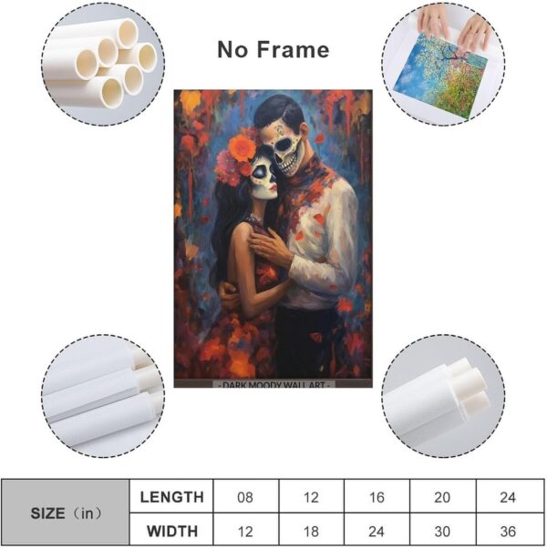 Iisrar Dia De Los Muertos Art Print, Skeleton Couple Poster, Mexican Folk Art Painting, Printable Wall Art Canvas Wall Art Print Poster For Home School Office Decor Unframe 20x30inch(50x75cm) - Image 3