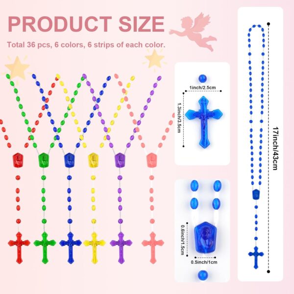 SHAOQINLIN 36 Pcs Plastic Rosary, 17 Inch Bulk Rosaries Prayer Plastic Rosary Beads Assorted Catholic Cross Rosaries Easter Gift Religious Cross 6 Colors - Image 2